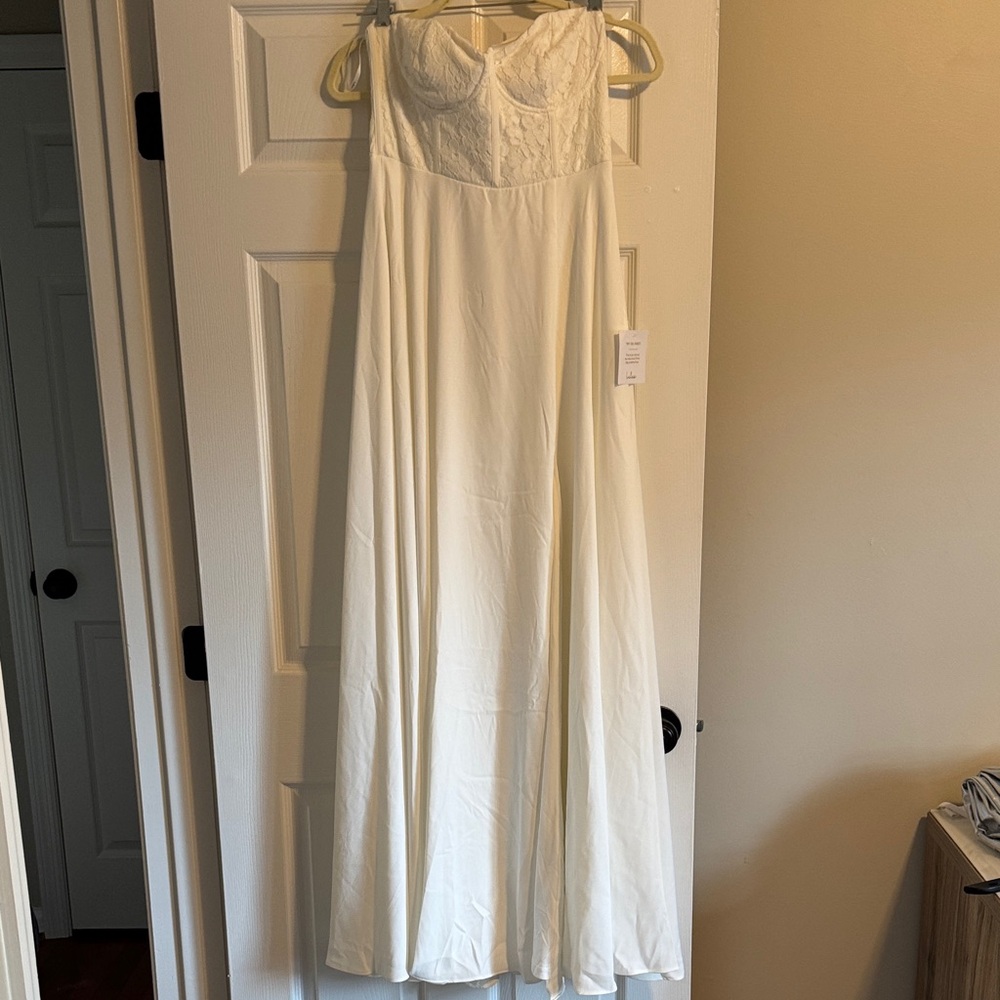 Lulu's Elegant Ivory Maxi Dress Gown With Lace Corset Top